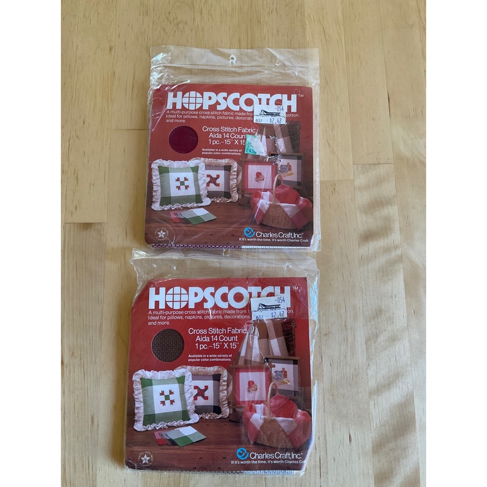 Charles Craft Hopscotch Aida 14  Cross Stitch Fabric 15x15‎ Burgundy Brown 2pk